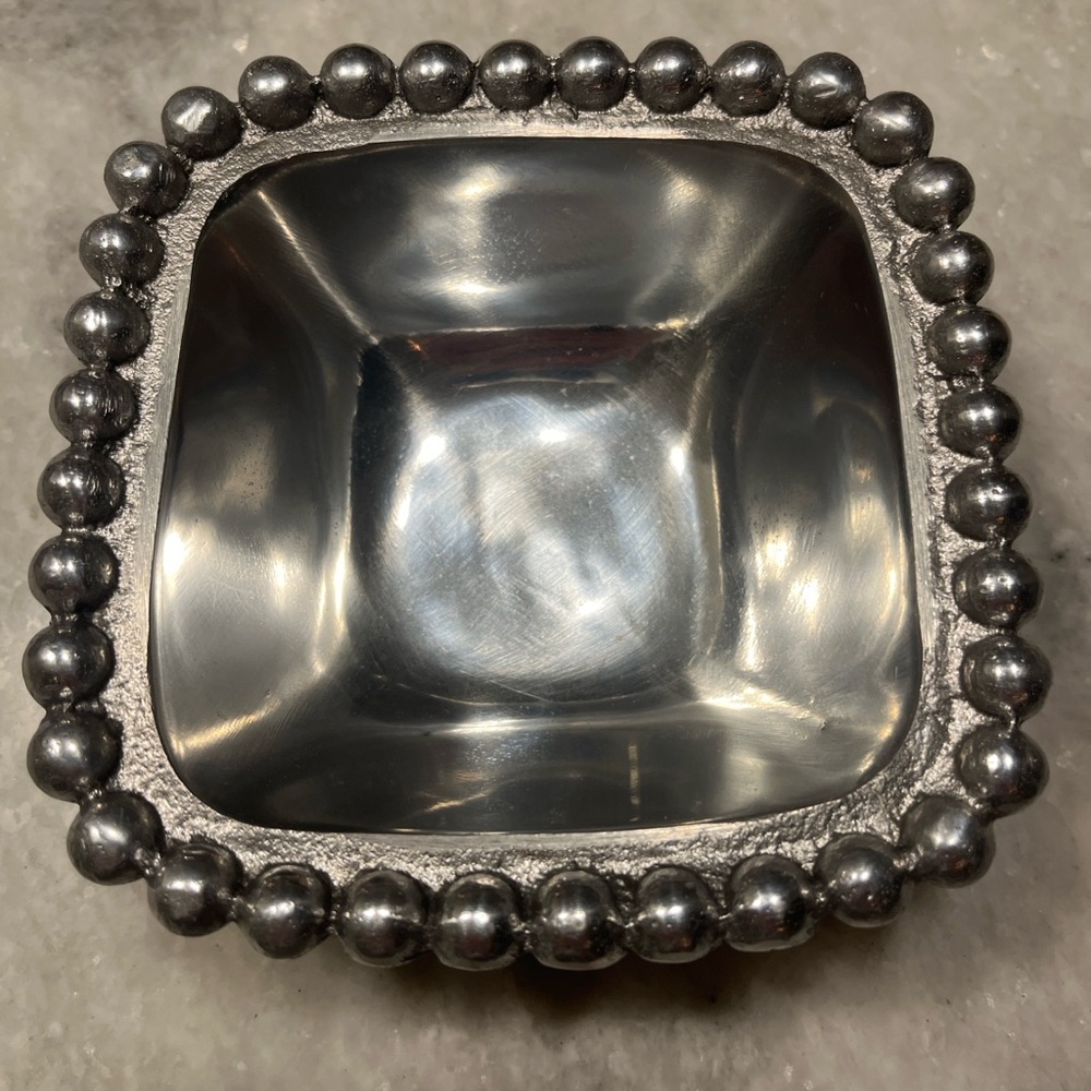 Vintage 5” Beaded Edge Metal Trinket Bowl | Made in India